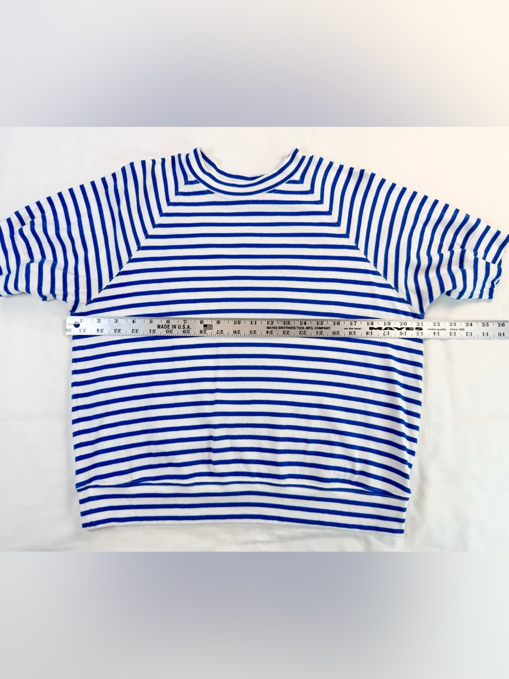 AYR Blue & White Striped Boxy Cotton Tee Raglan Short Sleeve Top - Picture 5 of 8